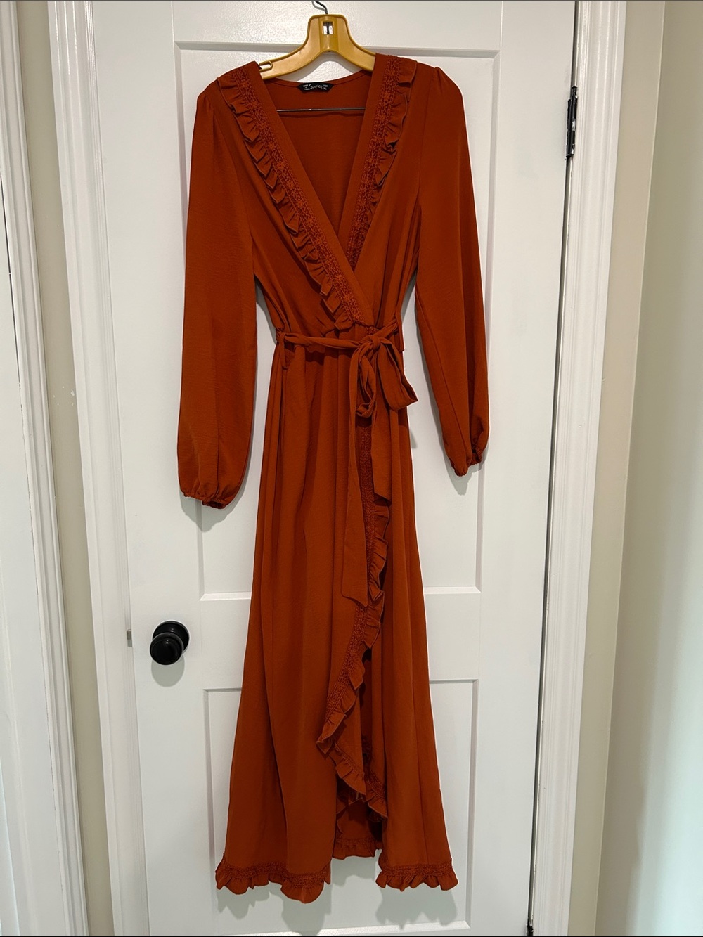 Simplee Apparel Rust Red Long Sleeve Wrap Maxi Dress
